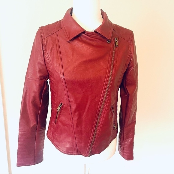 Love Tree Faux Leather Biker Jacket – Red Burgundy – Size Small - Picture 4 of 14